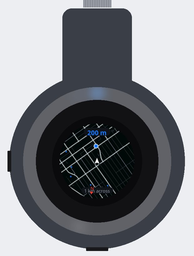 The simulator showing the map view, 1 km across.